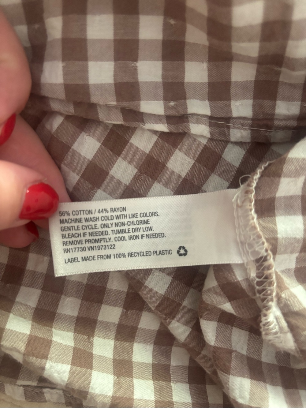 Cotton Blend Tan Gingham Oversized Blouse - Picture 4 of 4